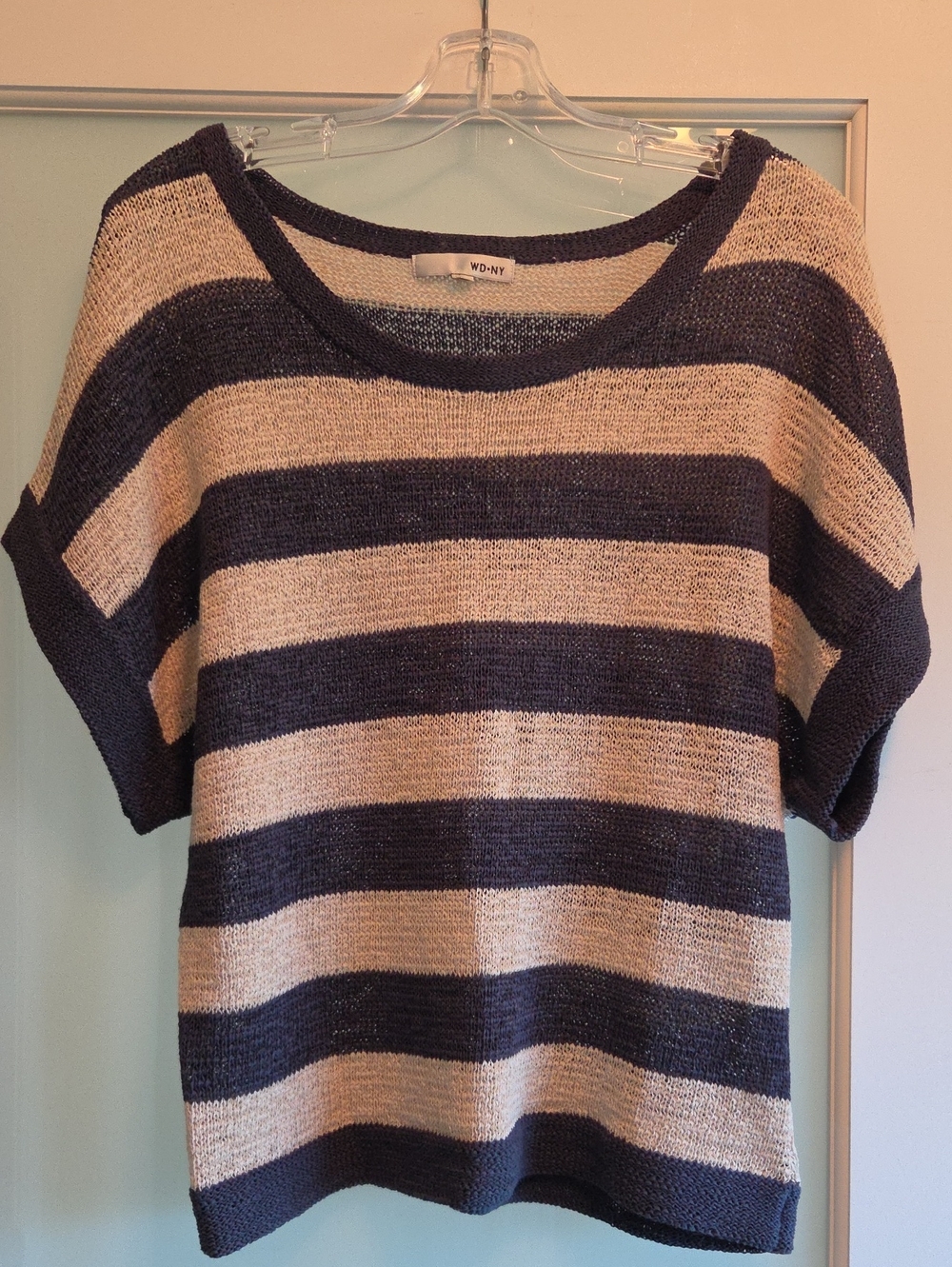WD.NY Navy and Cream Striped Scoop-Neck Knit Top